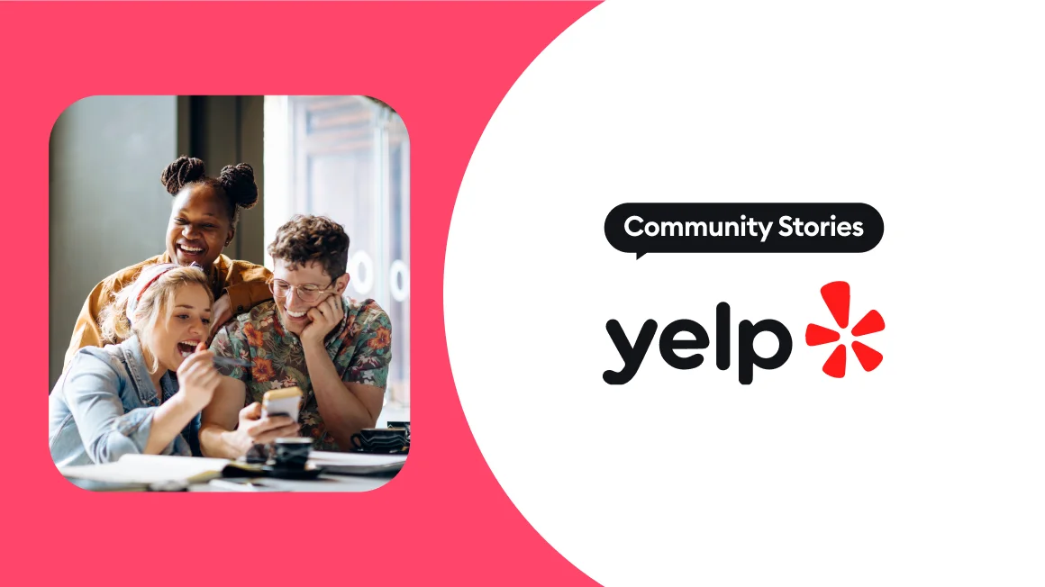 Group of people writing a review on Yelp